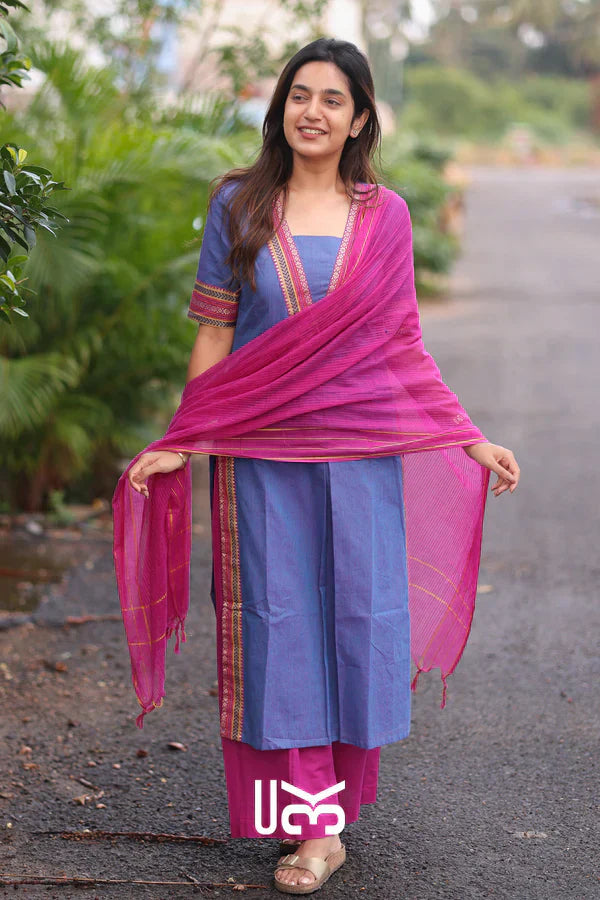 Handloom Kurta set (Dress) In Indigo Blue