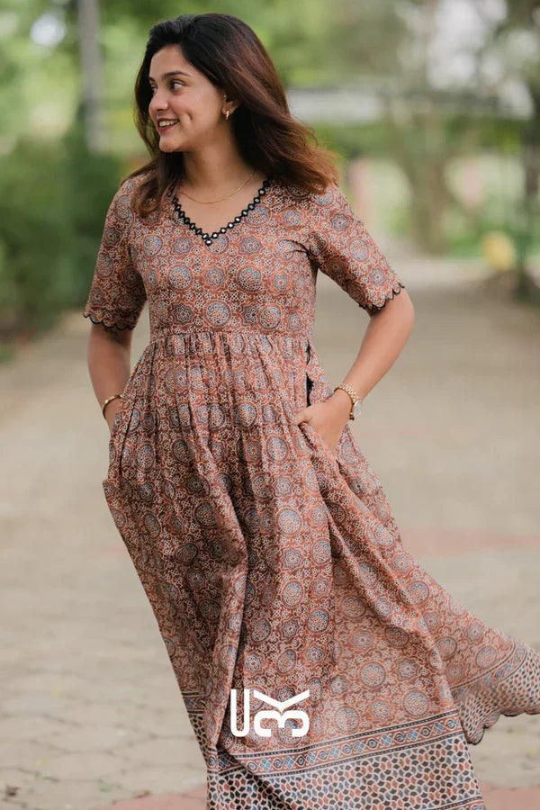 Ajrakh Kurta Set in Brown