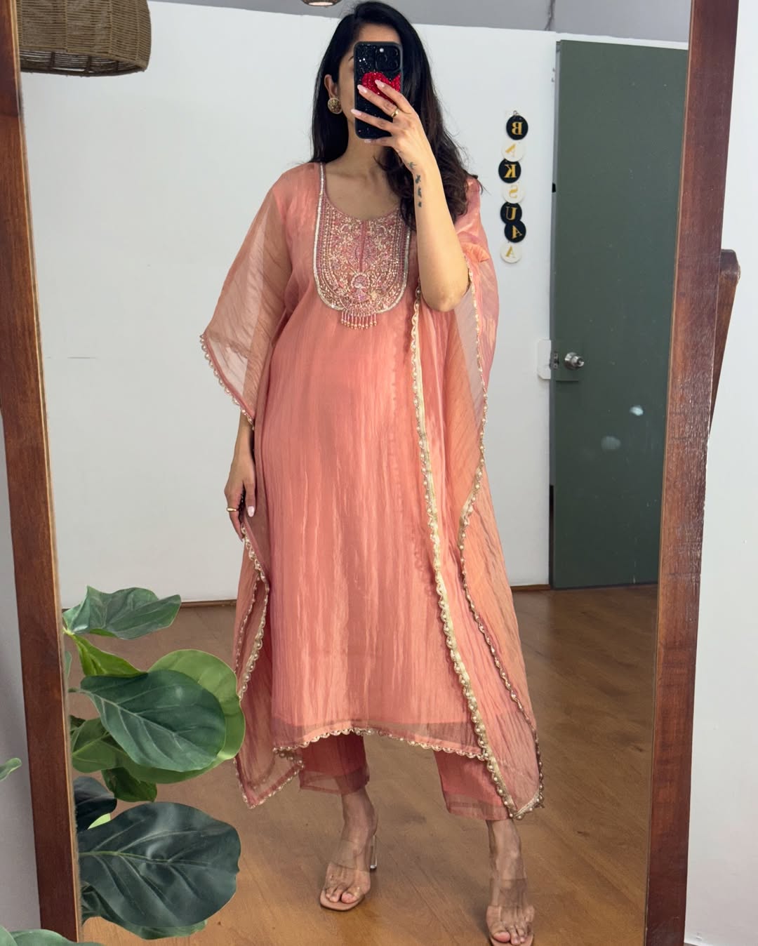 Nigeen Tissue Kaftan - Peach