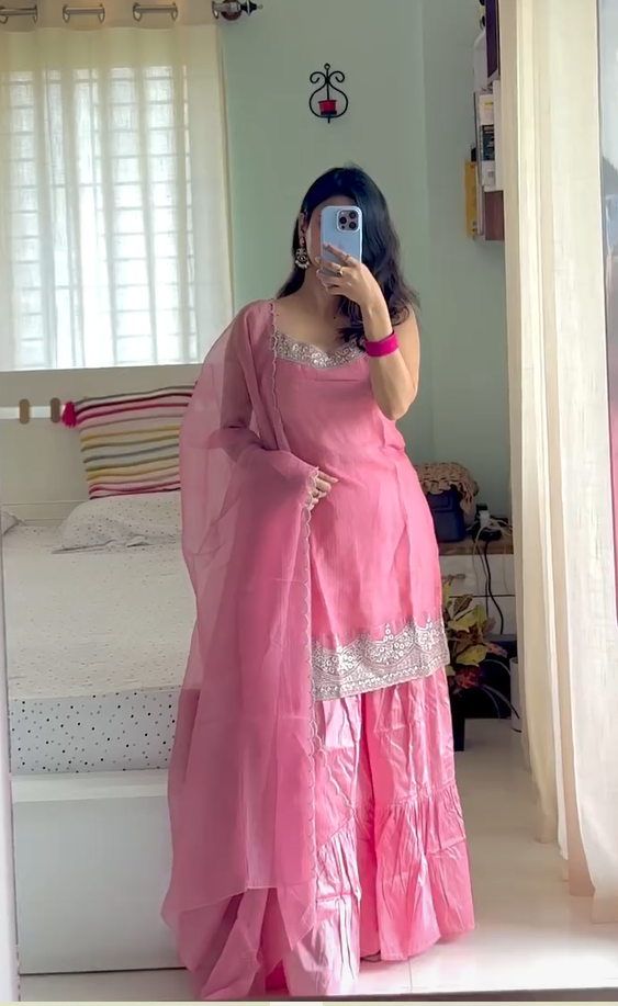 Fancy Chinon Fabric Kurti Bottom Set