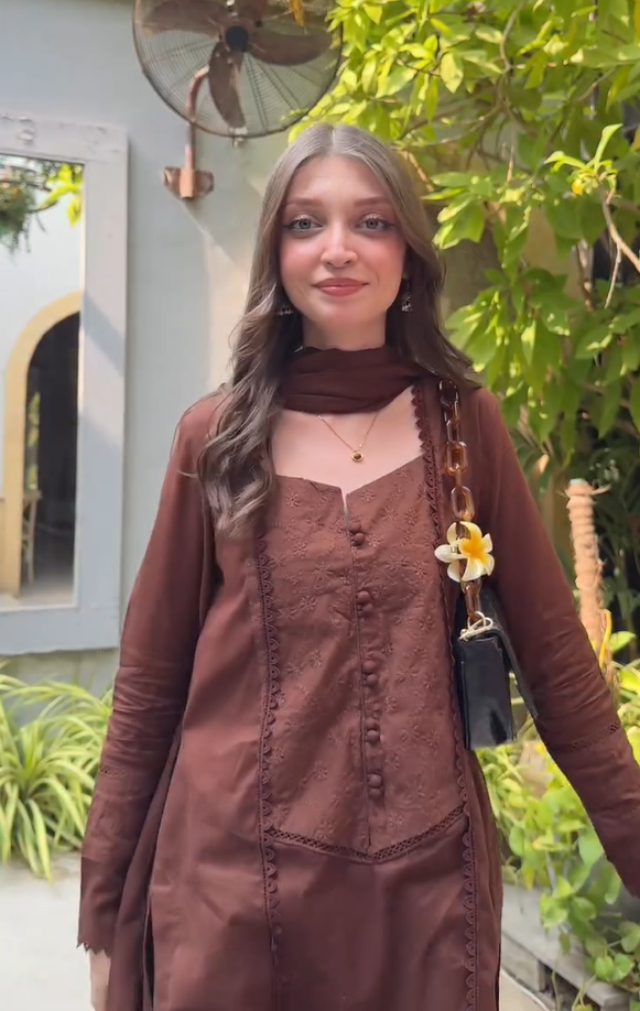 Brown Zari Embroidered Kurta Set