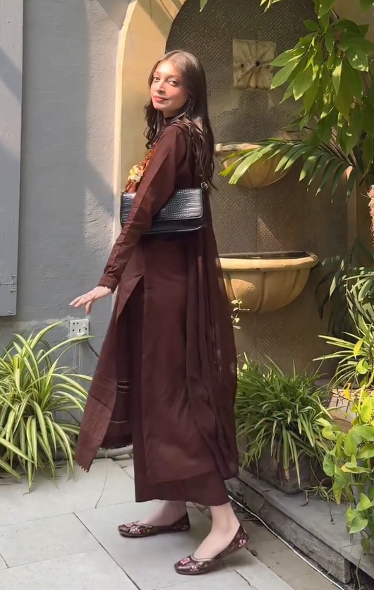 Brown Zari Embroidered Kurta Set