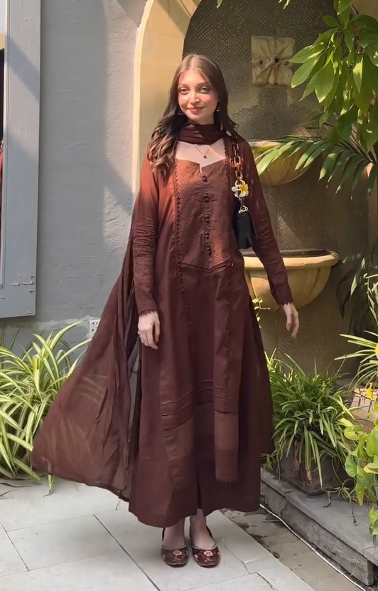 Brown Zari Embroidered Kurta Set