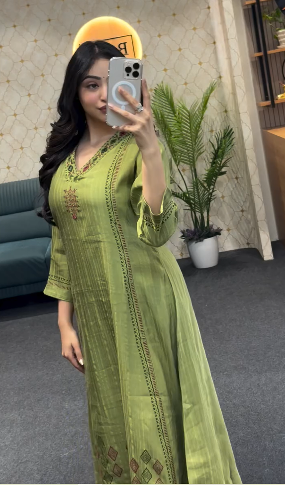 Women Ethnic Motifs Embroidered A-Line Kurta with Trousers