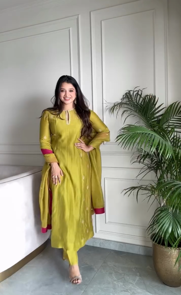 Shamrock Green Embellished Anarkali with Pant and Dupatta (Set of 3)