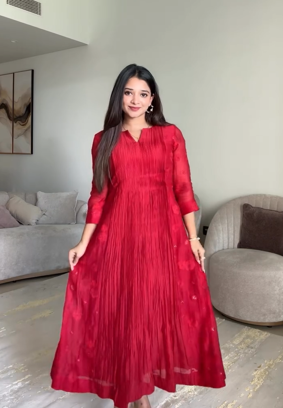 Anarkali Ethnic Pleated A-Line Kurta Set