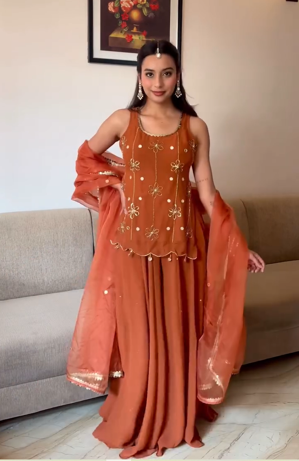 Orange Georgette Suit