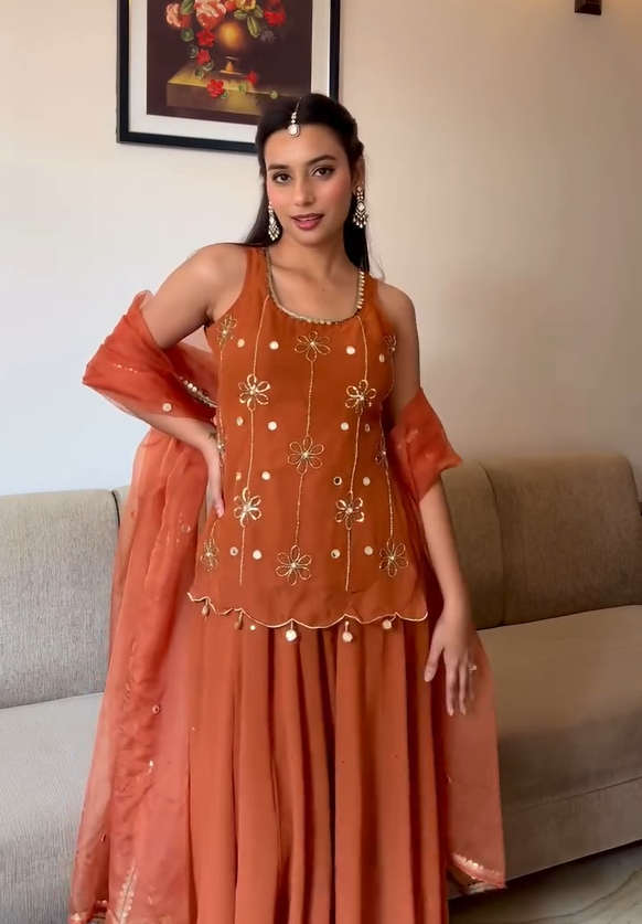 Orange Georgette Suit